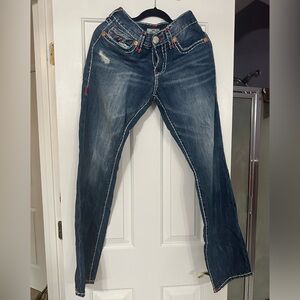 Men’s True Religion Ricky Blue Jeans with Red Accents